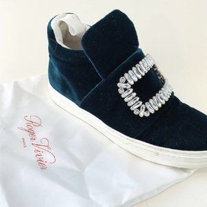 Roger Vivier Teal Velvet Sneaky Viv Sneakers